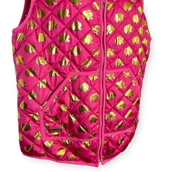Simply Southern Gold Elephant Quilted Puffer Vest Pink Large - Picture 4 of 7